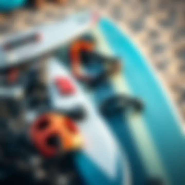 Kite Surfing Equipment and Accessories Kite surfing equipment and accessories laid out for inspection