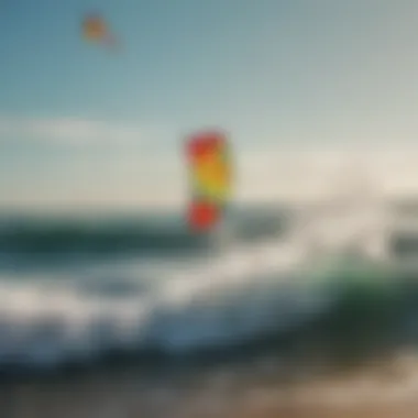 A vibrant kite flying high during a kite surfing event