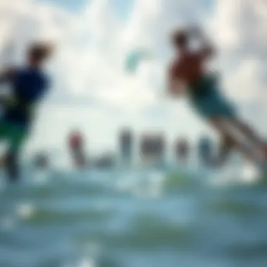 A group of kite surfers enjoying a community event on the Tampa coastline