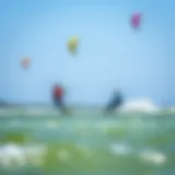 Vibrant kite surfing action on Tampa Bay with colorful kites in the sky