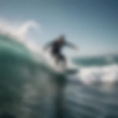 A kiteboarder navigating through waves with skill and grace.