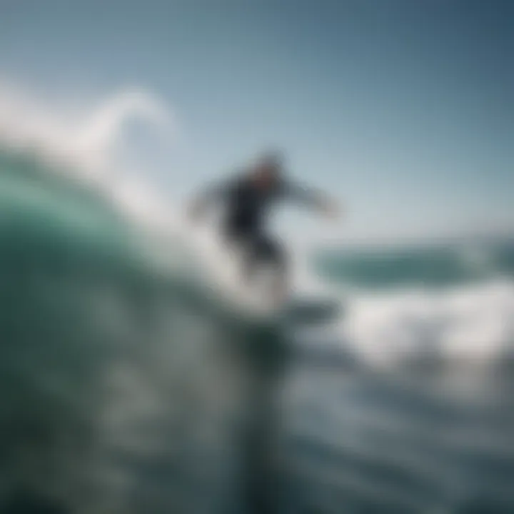 A kiteboarder navigating through waves with skill and grace.