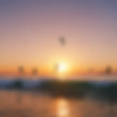 A group of kiteboarders enjoying a vibrant sunset on the water.