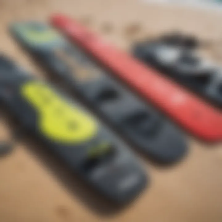 Close-up of kitesurfing equipment laid out for preparation