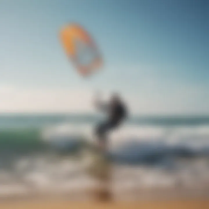 An instructor demonstrating kitesurfing techniques on the beach