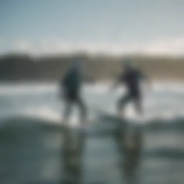 An instructor guiding a student on the water