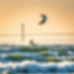 Stunning view of kitesurfers gliding over the waves in San Francisco Bay