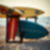 Durable locking surfboard rack securing surfboards in a beach environment