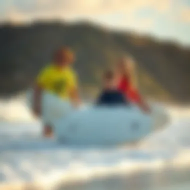 Tailored Surf Lessons for Families Families enjoying personalized surf lessons on the beach