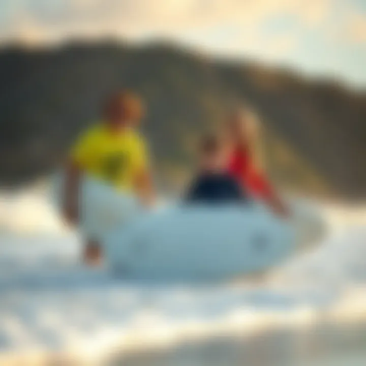 Tailored Surf Lessons for Families Families enjoying personalized surf lessons on the beach