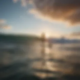 A paddleboarder gliding over calm waters at sunrise
