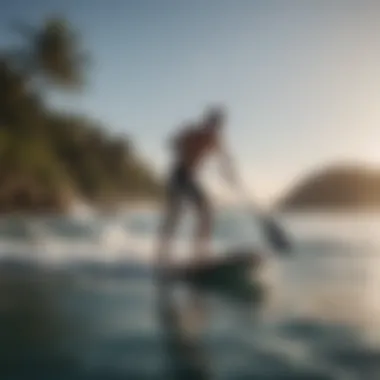 Advanced paddle board techniques demonstrated on calm waters