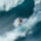 Surfer riding a massive wave with precision