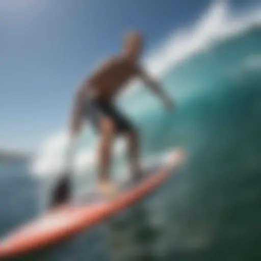 A skilled surfer riding a wave on a stand-up paddle board