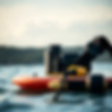 Close-up of wakesurf board and equipment