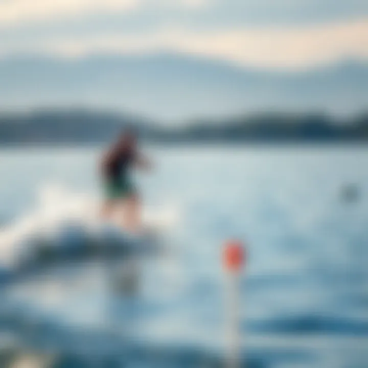 Wakesurfing action on a calm lake