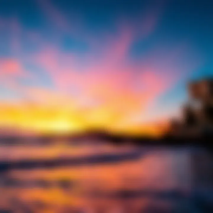 A vibrant sunset over a popular surfing spot in Puerto Rico