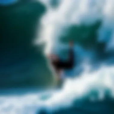 Dynamic surfing action capturing a rider expertly maneuvering the Morey Mach 9 on a wave