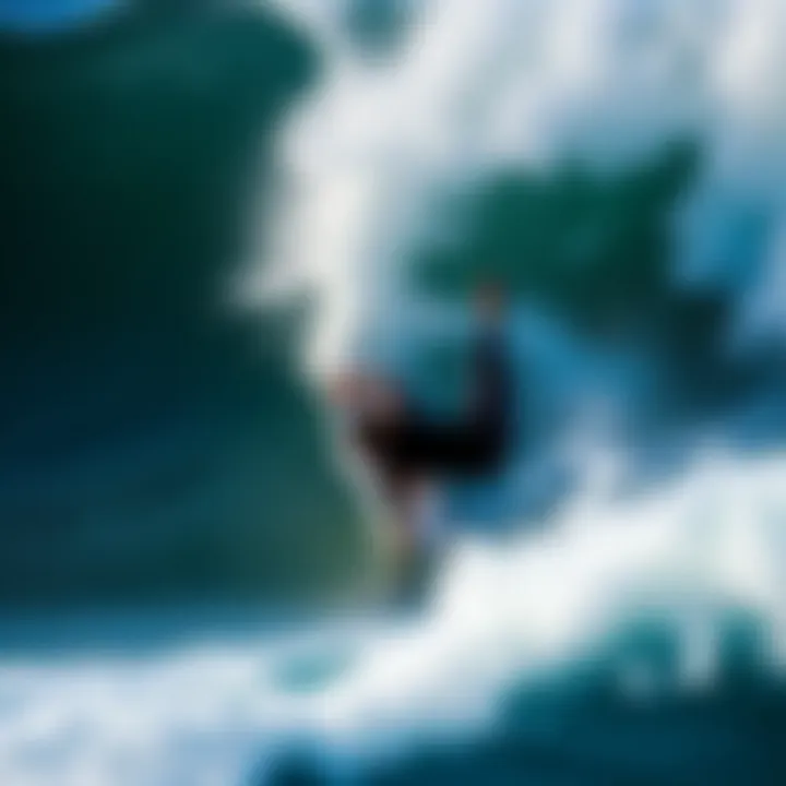 Dynamic surfing action capturing a rider expertly maneuvering the Morey Mach 9 on a wave