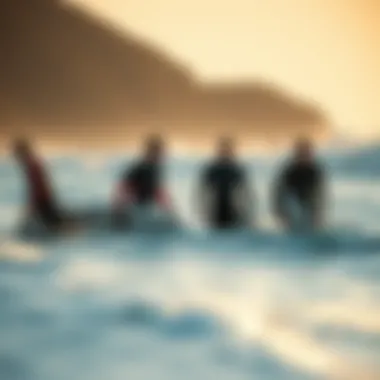 Surfing Community Embracing the Mystic Drysuit Group of surfers wearing Mystic Drysuits enjoying a day on the water