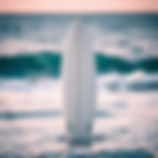 Sleek Surfboard and Ocean A sleek surfboard displayed against a vibrant ocean background