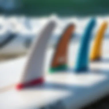Understanding Surfboard Fins Close-up of various fins displayed on a surfboard