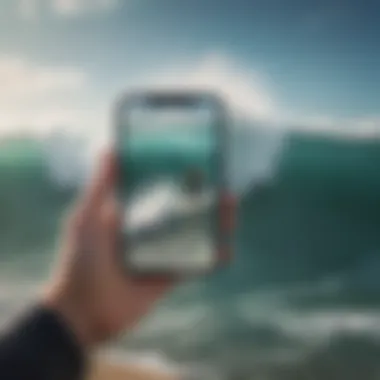 Surfer using a smartphone to check wind conditions