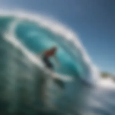 Surfers riding waves at a popular surf camp