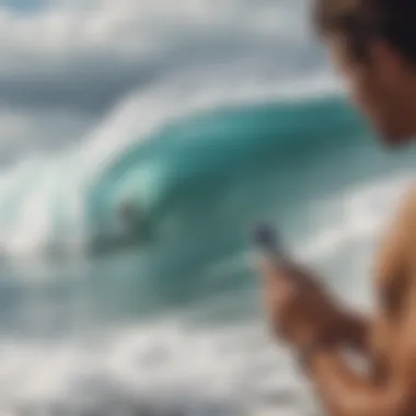 Surfers checking weather conditions on mobile devices