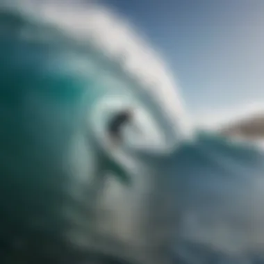 Surfer in Action on Oahu A surfer riding a wave with skill and precision