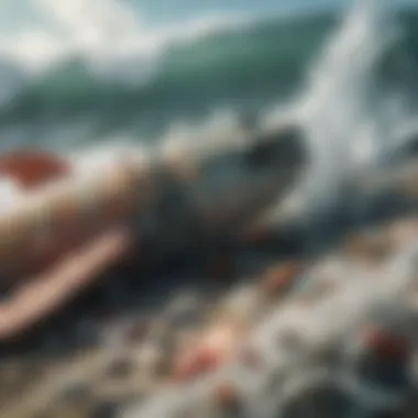 Impact of Plastic Waste on Marine Life A marine creature entangled in plastic waste
