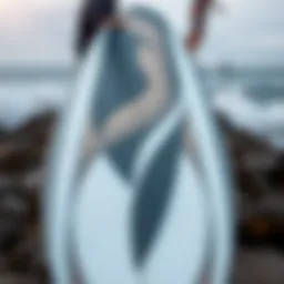 Close-up of Odysea surfboard design highlighting its unique graphics