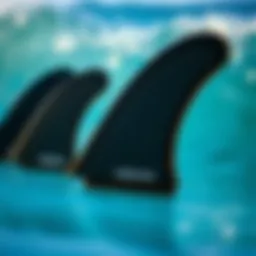 Close-up view of Odysea surfboard fins showcasing their innovative design