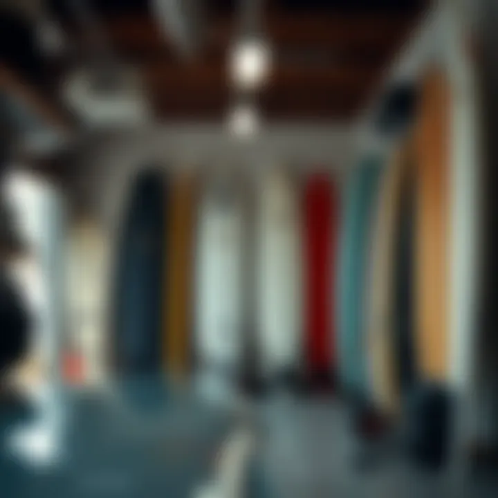 Organized garage featuring multiple surfboards on hangers