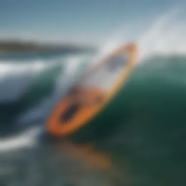 A close-up of a wakesurf board showcasing its design and fin setup for optimal spin performance.