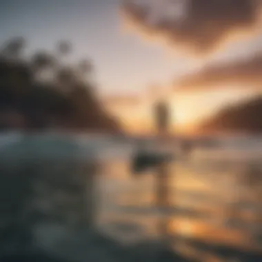 A paddle boarder enjoying a sunset view while paddling