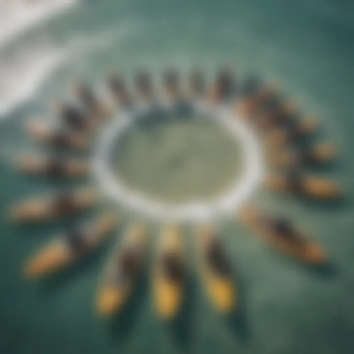 Surfers forming a circle in a paddle out tribute