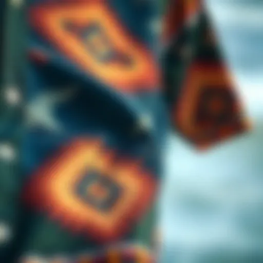 A close-up of a Pendleton surf shirt showcasing intricate fabric patterns