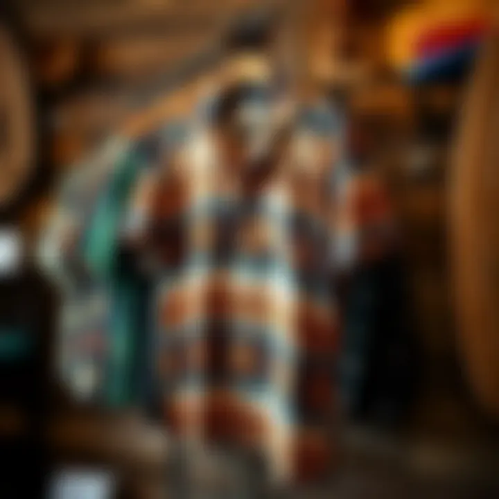 Pendleton Surf Shirts Displayed with Rustic Charm Display of Pendleton surf shirts on a rustic wooden background