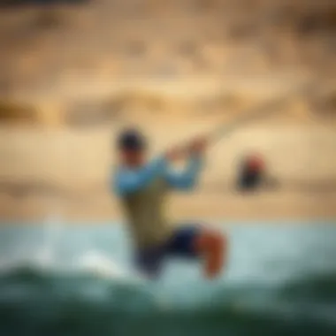 Surf Fishing in Action with Penn Equipment Angler casting with Penn surf fishing gear against a sandy beach backdrop