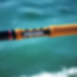 Close-up view of a Penn surf fishing rod showcasing its ergonomic grip