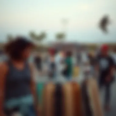 A vibrant skate park filled with Powell Peralta boards