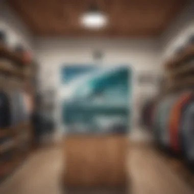 Rip Curl logo displayed in a surf shop surrounded by gear