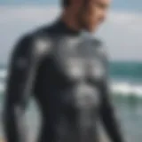 A person measuring their torso for wetsuit fitting