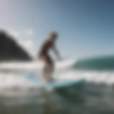 Surfer practicing balance and flexibility on a balance board