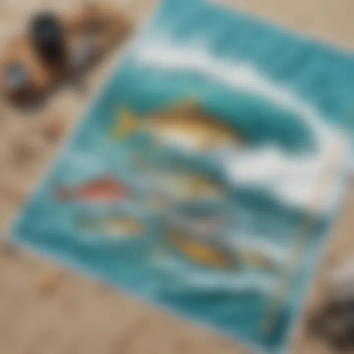 A diverse catch of fish displayed on a beach towel, showcasing the variety of species available.