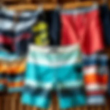 Diverse Styles of Board Shorts A variety of board shorts styles displayed together