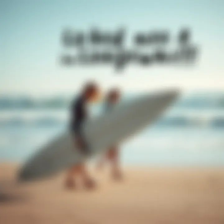A serene beach scene showcasing longboard surfing culture