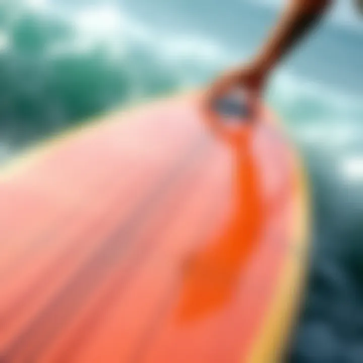 A close-up of a longboard demonstrating its unique design