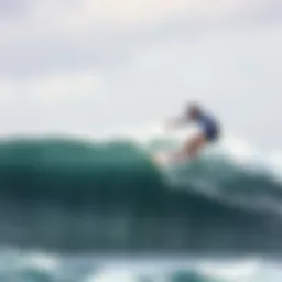 A longboard surfer riding a wave skillfully